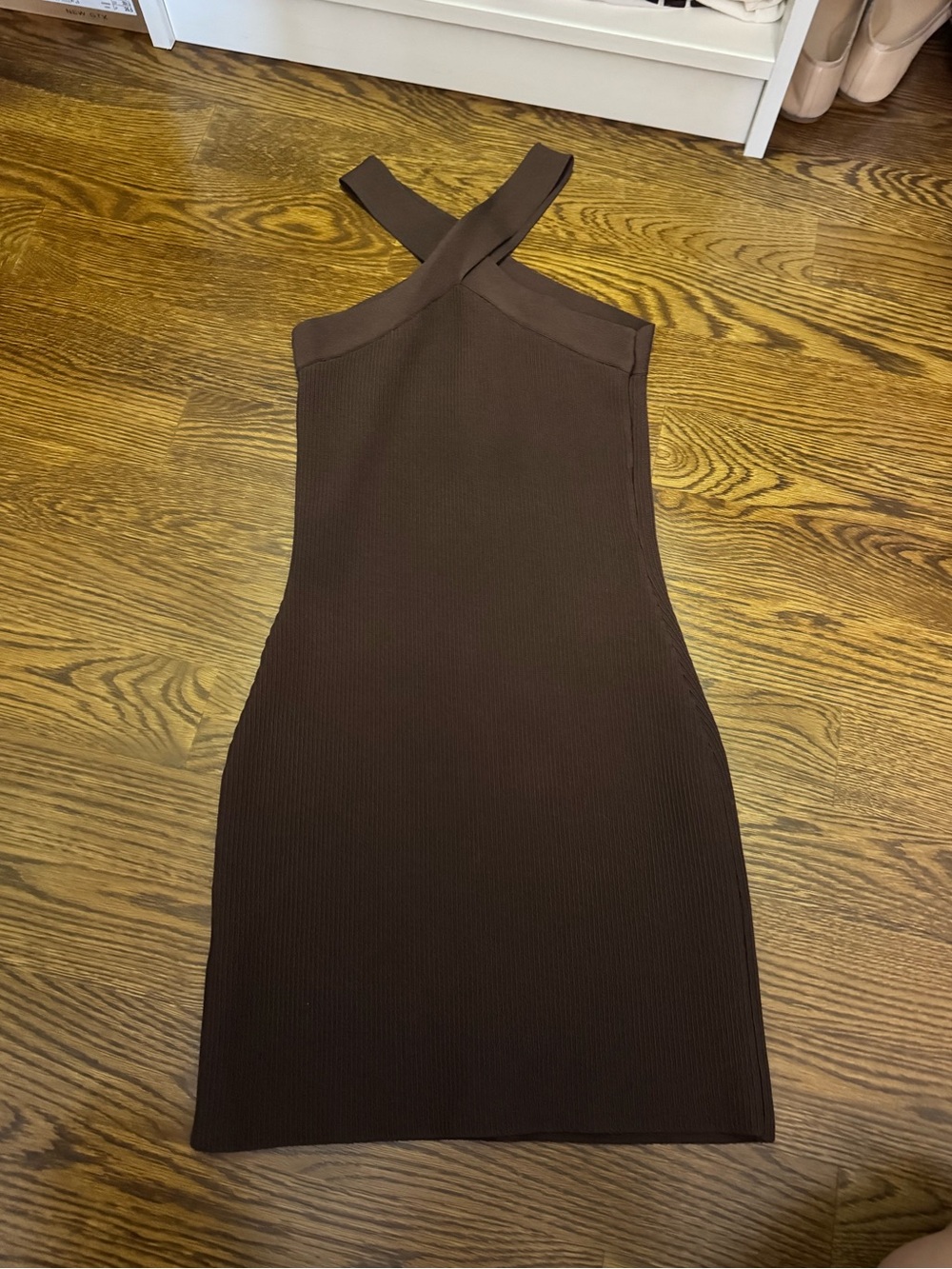 Aritzia Brown Cross-Strap Ribbed Bodycon Dress